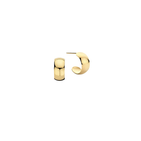 MARGOVA Bold Mini Hoop Stud Earring in 14k Yellow Gold, 11mm size and 5mm thickness, with a glossy polished surface. Handcrafted in Germany.