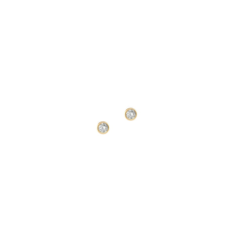 Delicate 14k yellow gold stud earring with 1 W/SI diamond or white zirconia, polished surface and 2.5mm gem. Made in Germany.