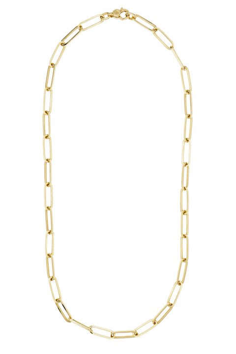 MARGOVA's Recycled Solid 14k Yellow Gold Paper Clip Statement Necklace with Glossy Polished Surface, 5.3mm Link Width, and 45cm Length - Self-Adjustable. Made in Germany.