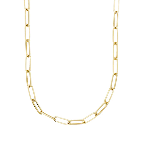 MARGOVA's Recycled Solid 14k Yellow Gold Paper Clip Statement Necklace with Glossy Polished Surface, 5.3mm Link Width, and 45cm Length - Self-Adjustable. Made in Germany.