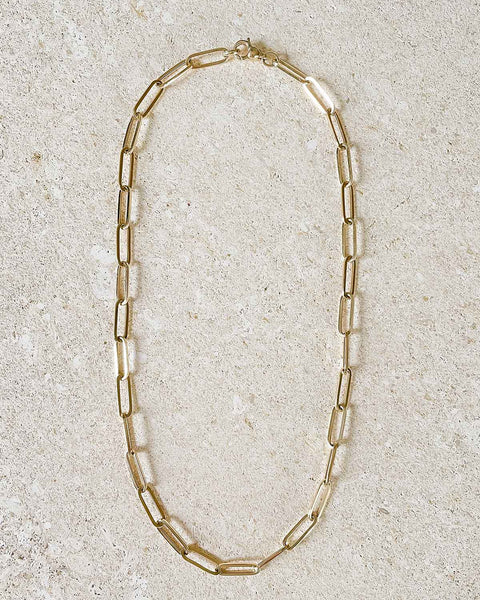MARGOVA's Recycled Solid 14k Yellow Gold Paper Clip Statement Necklace with Glossy Polished Surface, 5.3mm Link Width, and 45cm Length - Self-Adjustable. Made in Germany.